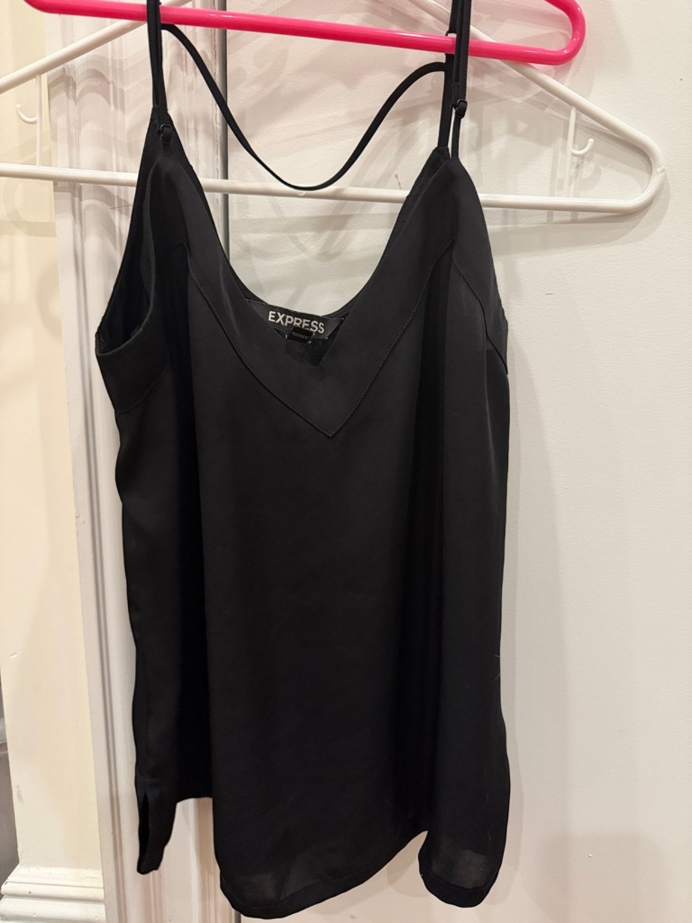 Express Black Satin V-Neck Cami with Adjustable Straps